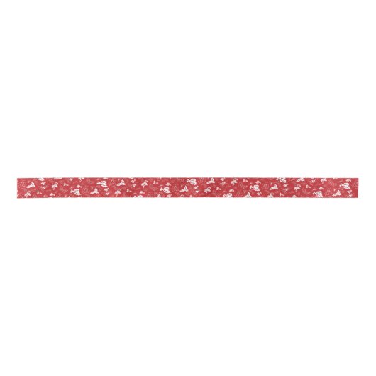 Candy Cane Holly | Red Retro Christmas Ribbon Satinband (Vorderseite)