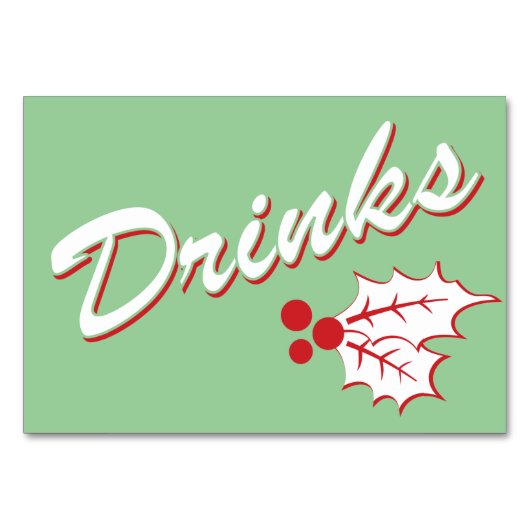 Candy Cane Holly | Retro Drinks Tischkarte 3 x 5 Tischnummer (Vorderseite)