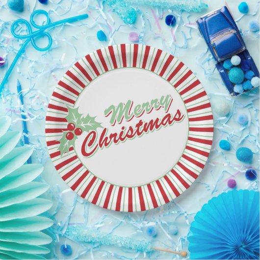 Candy Cane Holly | Retro-Weihnachtspapier-Teller Pappteller (Party)