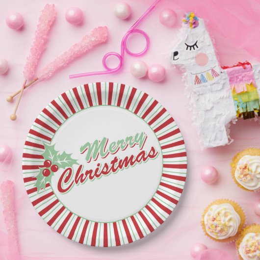 Candy Cane Holly | Retro-Weihnachtspapier-Teller Pappteller (Party)