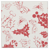 Candy Cane Holly | Weißes und rotes Holiday-Gewebe Stoff (Nahaufnahme)