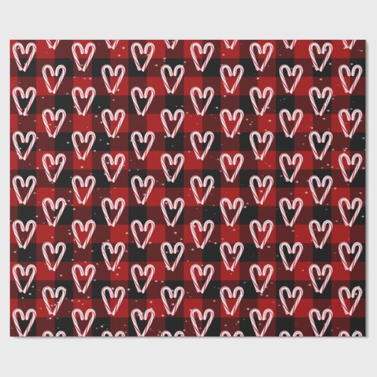 Candy Cane Hörnchen und Schneeflocken Kariert Geschenkpapier (Flach)