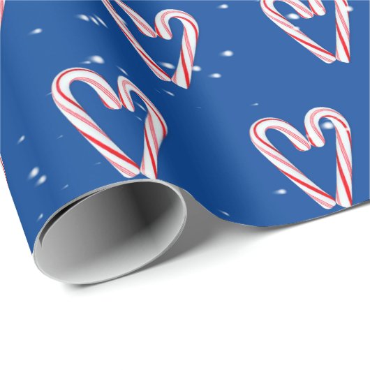 Candy Cane hört in Schneeflocken auf blau Geschenkpapier (Rolleneckpunkt)