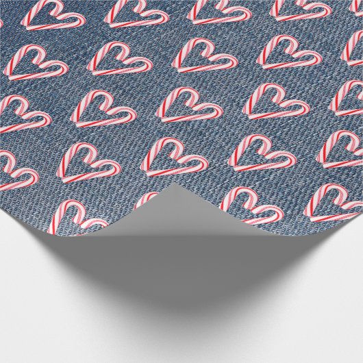 Candy Cane hört über Denim Geschenkpapier (Ecke)