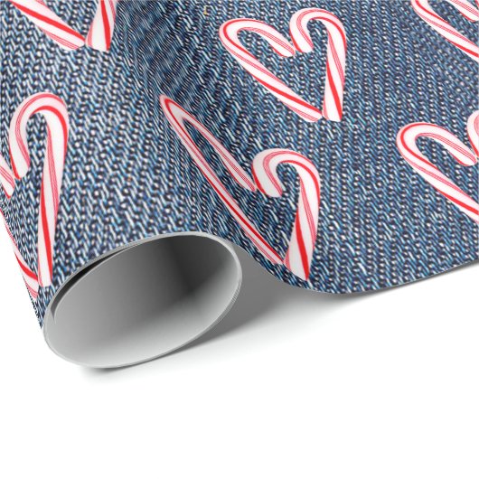 Candy Cane hört über Denim Geschenkpapier (Rolleneckpunkt)