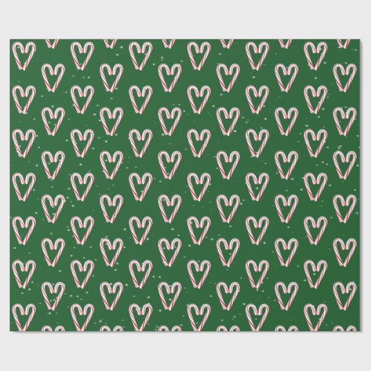 Candy Cane hört und schneebedeckt auf Grün Geschenkpapier (Flach)