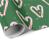 Candy Cane hört und schneebedeckt auf Grün Geschenkpapier (Rolleneckpunkt)