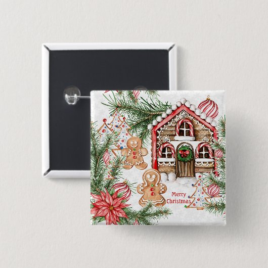 Candy Cane House, Lebkuchen Mann, Poinsettia Button (Vorne & Hinten)