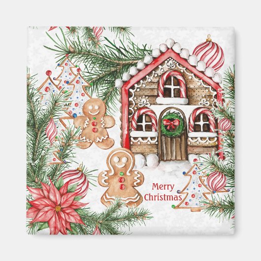 Candy Cane House, Lebkuchen Mann, Poinsettia Magnet (Vorne)