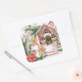 Candy Cane House, Lebkuchen Mann, Poinsettia Quadratischer Aufkleber (Umschlag)