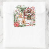 Candy Cane House, Lebkuchen Mann, Poinsettia Quadratischer Aufkleber (Tasche)