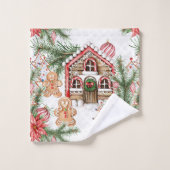Candy Cane House, Poinsettia, Lebkuchenmann Badhandtuch Set (Waschlappen)