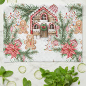 Candy Cane House, Poinsettia, Lebkuchenmann Geschirrtuch (Gefaltet)