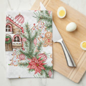 Candy Cane House, Poinsettia, Lebkuchenmann Geschirrtuch (Viertel Falte)