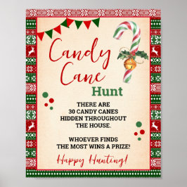Candy Cane Hunt Game Ugly Sweater Sign Poster