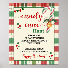 Candy Cane Hunt Weihnachtsspiel Kariertes Zeichen Poster