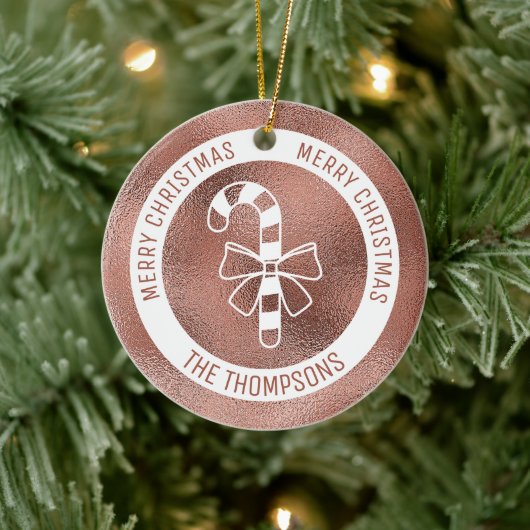 Candy Cane - Imitate Rose Gold Foil (nicht echter  Keramik Ornament (Baum)