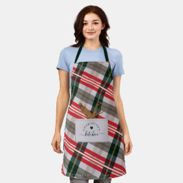 Candy Cane Kariertes Fake Taschen & Holzlöffel Whi Schürze