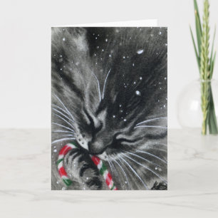 Candy Cane Kitten Card Feiertagskarte