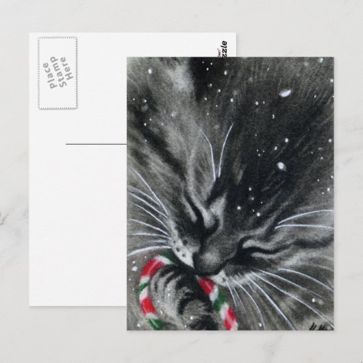 Candy Cane Kitten Cat Postcard Postkarte (Vorne/Hinten)