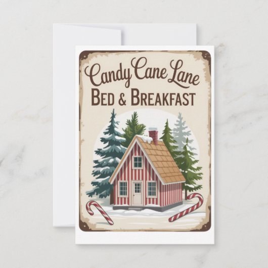 Candy Cane Lane Bed & Breakfast Vintage Christmas Einladung (Vorderseite)
