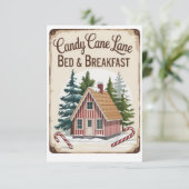 Candy Cane Lane Bed & Breakfast Vintage Christmas Einladung (Stehend Vorderseite)