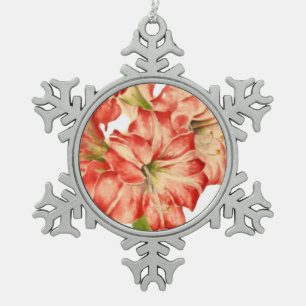 Candy Cane Lily on Pewter Snow Flake Ornament