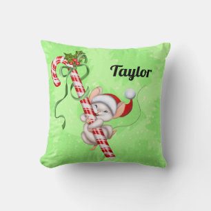 Candy Cane Maus Fügen Sie einen Namen/Gruß Weihnac Kissen