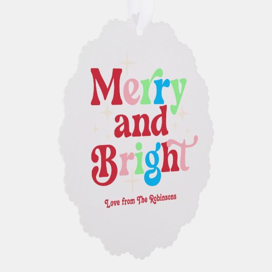 Candy Cane Merry & Bright Retro Weihnachts-Foto Ornament Karte (Rechts)