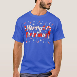 Candy Cane Merry Christmas Red White Candy Snowfla T-Shirt