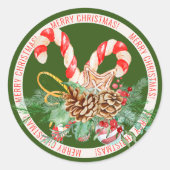 Candy Cane Merry Christmas Round Sticker (Vorderseite)