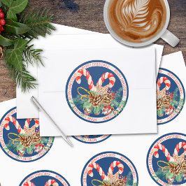Candy Cane Merry Christmas Round Sticker (blau)