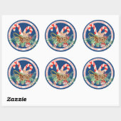 Candy Cane Merry Christmas Round Sticker (blau) (Blatt)