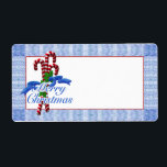 Candy Cane Merry Christmas Shipping Labels<br><div class="desc">Eine Gruppe von leckeren roten und weißen Süßwarenkonserven,  verbunden mit blauem Band und heilig auf Weihnachten-Rücksendeadressen-Aufklebern mit Korbwebenblau Hintergrund,  die eine fröhliche Weihnachtsbotschaft senden. Wir spezialisieren uns auf kundenspezifische Designs,  deshalb kontaktieren Sie uns,  wenn Sie ein einzigartiges,  maßgeschneidertes Layout mit diesem einfachen Bonbondesign wünschen.</div>