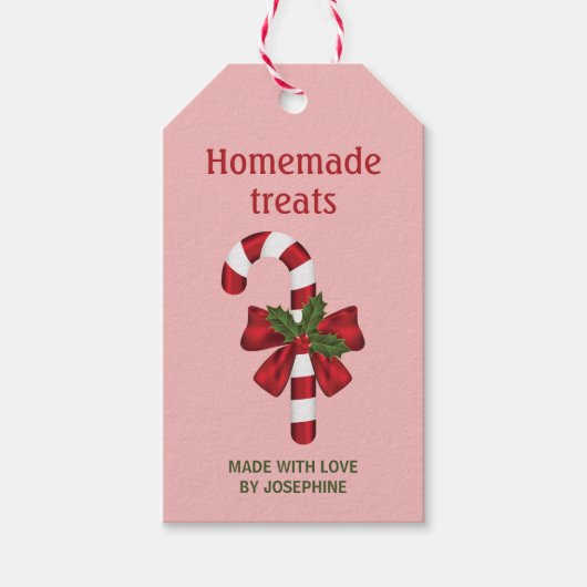 Candy Cane mit Bow auf Rosa - hausgemachte Leckere Geschenkanhänger (Vorderseite)