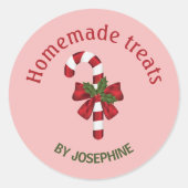 Candy Cane mit Bow auf Rosa - hausgemachte Leckere Runder Aufkleber (Vorderseite)