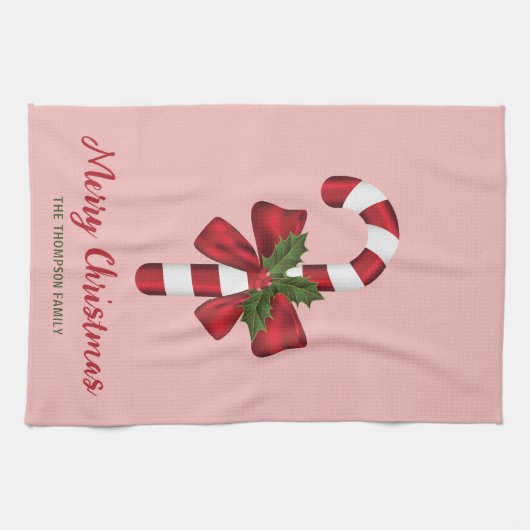 Candy Cane mit Bow und Weihnachtsleder & Text Geschirrtuch (Horizontal)