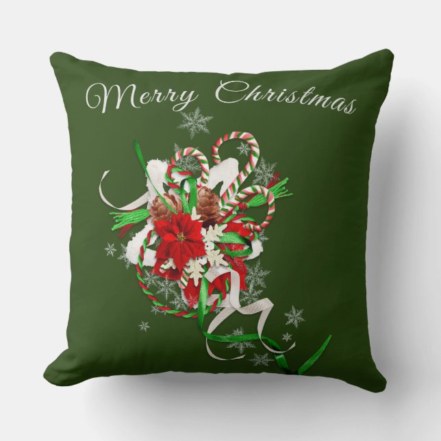 Candy Cane mit Forest Green Personalisiert Kissen (Vorderseite)