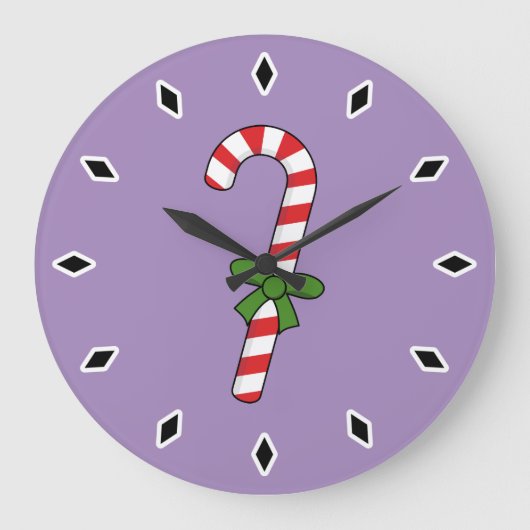 Candy Cane mit Green Ribbon Große Wanduhr (Vorderseite)