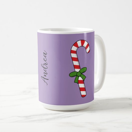 Candy Cane mit Green Ribbon | Name hinzufügen Kaffeetasse (VorderseiteRechts)