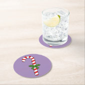 Candy Cane mit Green Ribbon Runder Pappuntersetzer (Vor Ort)