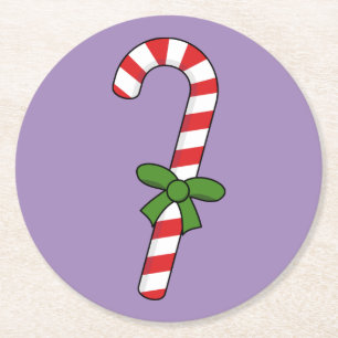 Candy Cane mit Green Ribbon Runder Pappuntersetzer