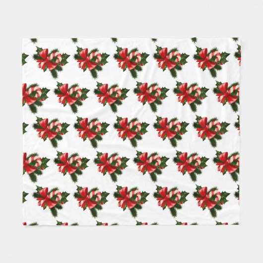 Candy Cane mit Holly Retro Weihnachtsmuster Fleecedecke (Vorderseite (Horizontal))