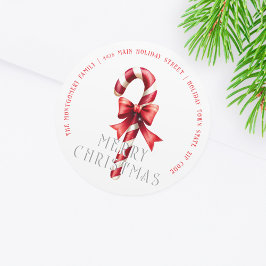Candy Cane mit Red Ribbon Weihnachtsadresse Runder Aufkleber