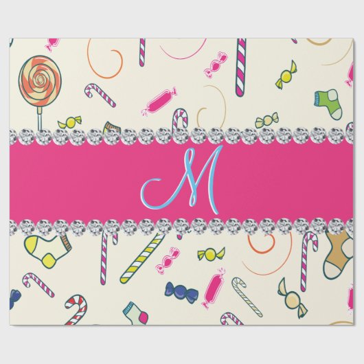 Candy Cane Monogram Geschenkpapier (Flach)