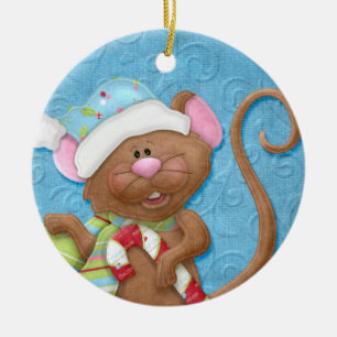 Candy Cane Mouse Holiday Ornament