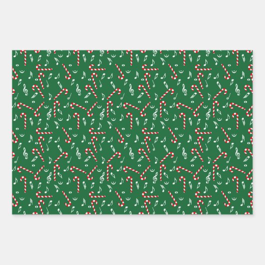 Candy Cane Musiknoten Geschenkpapier Set (Vorderseite)