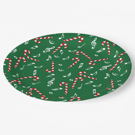 Candy Cane Musiknoten Pappteller (Schrägansicht)