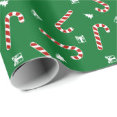 Candy Cane Muster auf grünem Hintergrund Geschenkpapier (Rolleneckpunkt)
