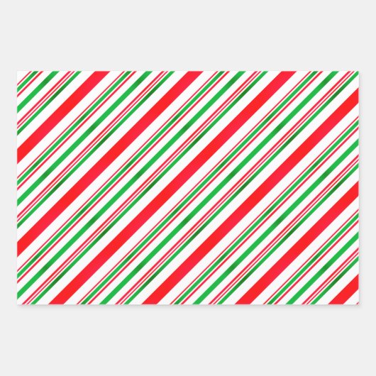 Candy Cane Muster Weihnachten Rot und Grün Weiß Geschenkpapier Set (Vorderseite)